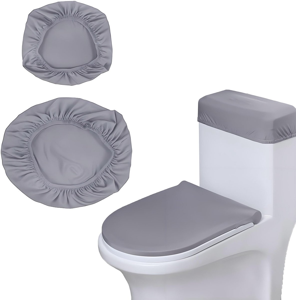 Universele set voor toilet en toiletdeksel, wc-brilhoes met elastische onderkant, slijtvast, voor badkamer en thuis (grijs)