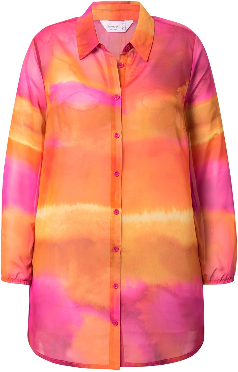 MIAMODA - Dames - Blouse A-lijn chiffon stippen/bloemen - Hibiscusrood - Maat 52