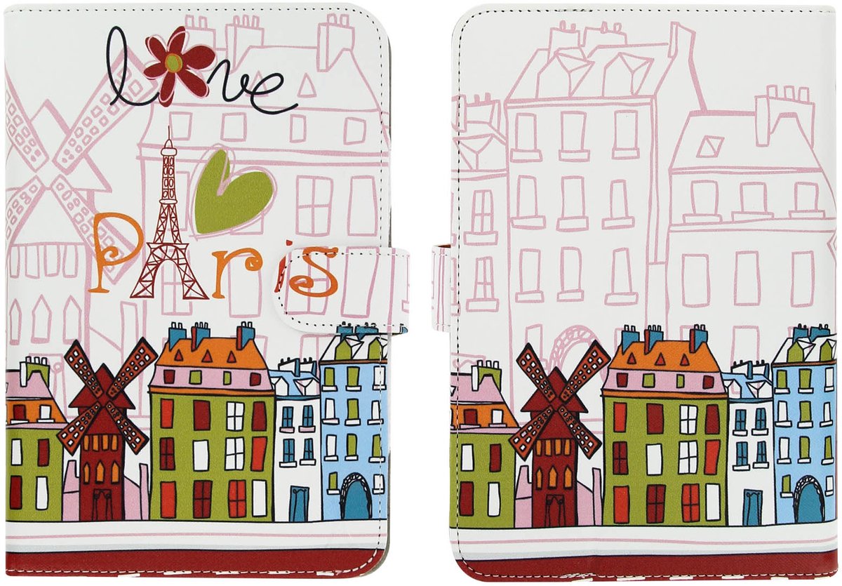 Akashi, Beschermende Folio Case voor 7“ tot 8” Tablets - Design Paris case, Wit