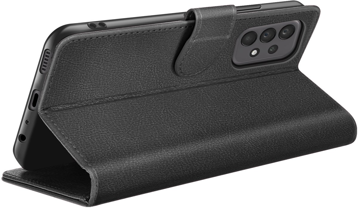 Zanae, Portemonneehoesje Geschikt voor Samsung Galaxy A23 4G / 5G met standaard en magnetische lip, Zwart