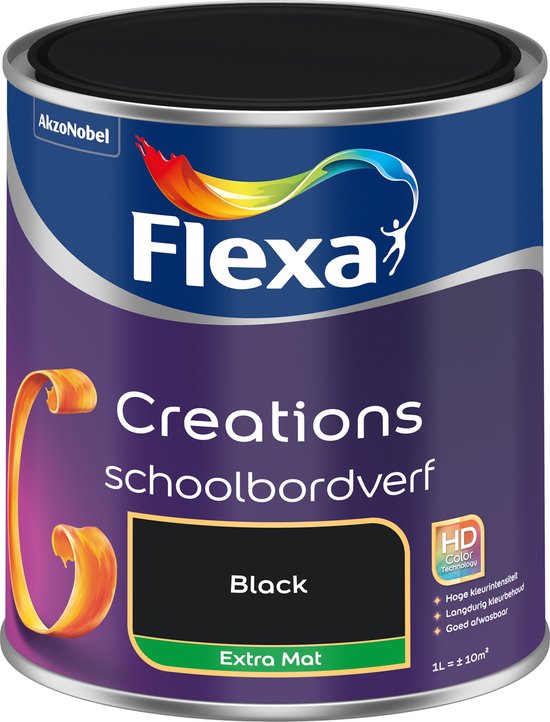 Flexa Creations - Peinture murale Peinture pour tableau noir - True Black - 1 litre