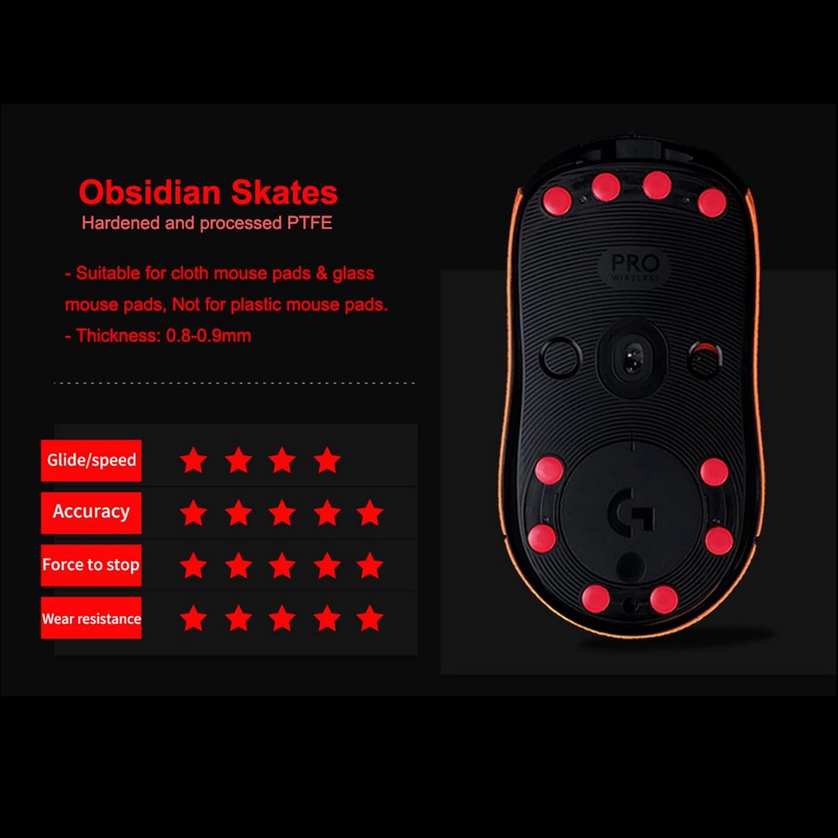 Muisschaatsen Obsidiaan Serie 2 sets met PTFE-stippen voor soepel glijden