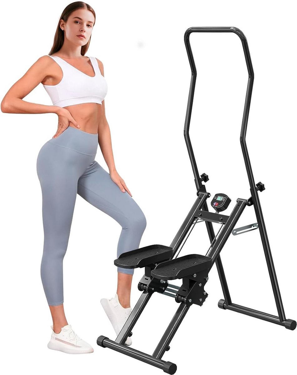 Vouwbare Trapklimmer met Weerstandsfunctie - Grote Pedal Trap Machine voor Thuisgebruik - 110 kg Laadvermogen - Verstelbare Handgreep met LCD Scherm