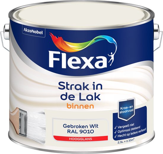 Flexa - Strak In De Lak Binnenlak Hoogglans - Gebroken Wit / Ral 9010 - 2,5 L