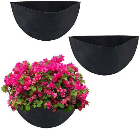 3 pièces de doublures de bacs à plantes demi-rondes 345x202x6mm feutre noir demi-cercle doublures de paniers à fleurs doublures de tapis de plantes en feutre réutilisables et remplaçables pour maison jardin mur panier suspendu bac à plantes