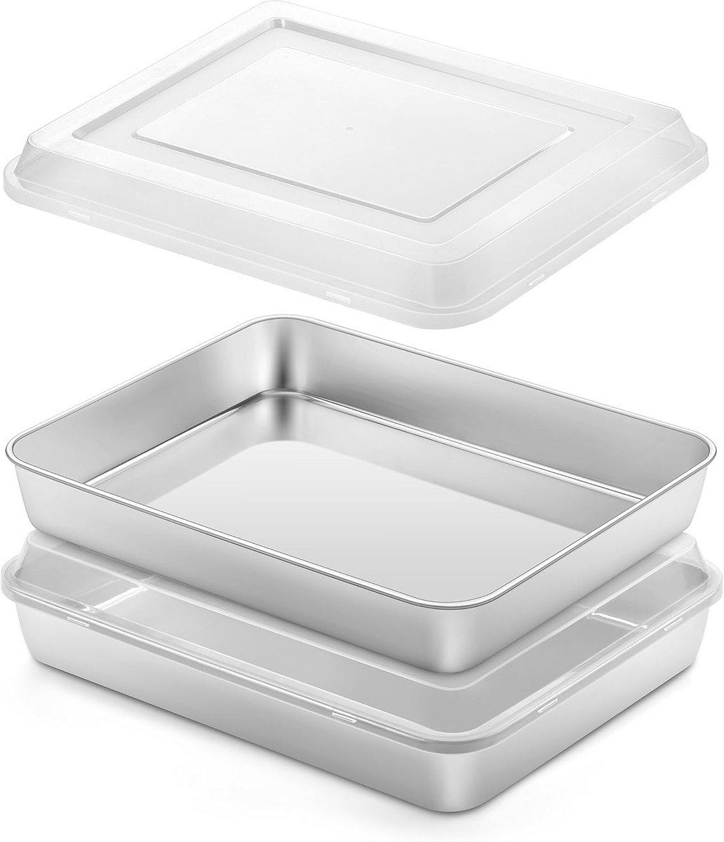 Roestvrijstalen bakvorm met deksel - 25 x 20 x 20 cm - 2 stuks