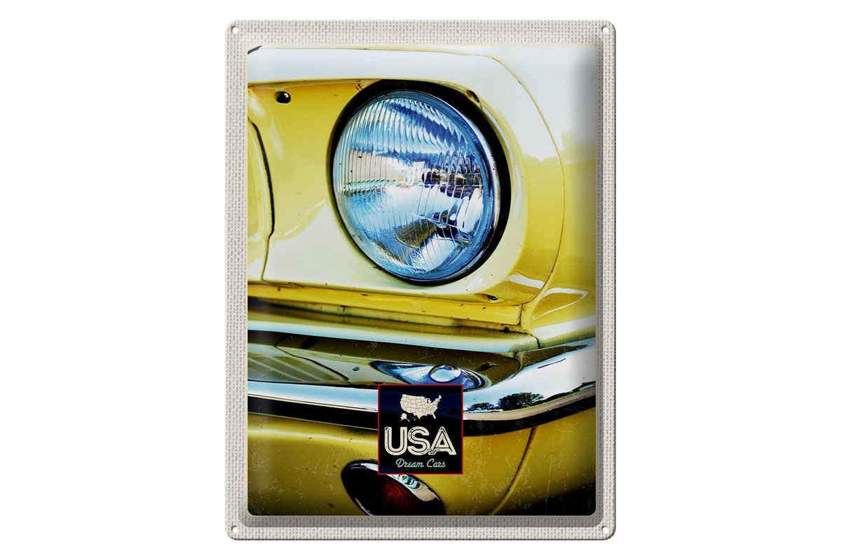 Blechschild Reise 30x40cm Amerika Oldtimer Scheinwerfer gelb