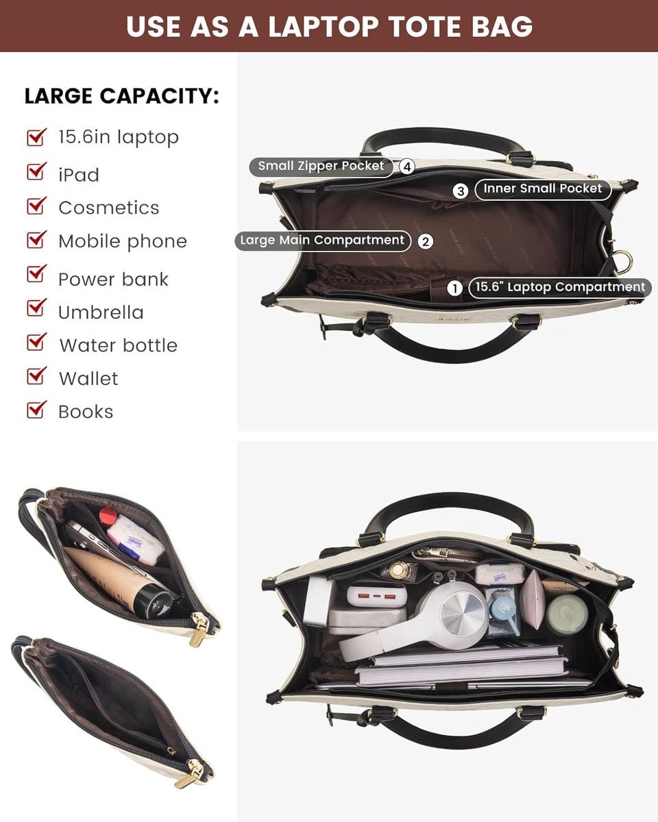 Lunch Tas, 2-in-1 Lunch Tas Handtas Combinatie, 15,6-inch Handtas Met Geïsoleerde Lunch Kamer, Lunch Tas, Vrouwen Koeltas, School Kantoor Isolatie Tas (Donkergroen) — cadeau in Koken & Dineren - foto 2