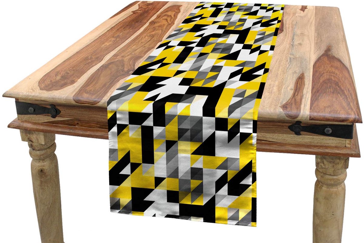 ABAKUHAUS – TafelLoper Geel-Zwart, Ruit/Hahnentrit, 40x225 cm
