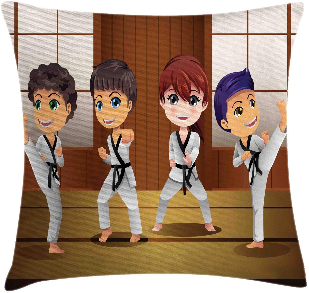 ABAKUHAUS Karate Kussenhoes – Kinder Dojo – 50x50 cm – Beidzijdig bedrukt, rits Redwood Multicolor
