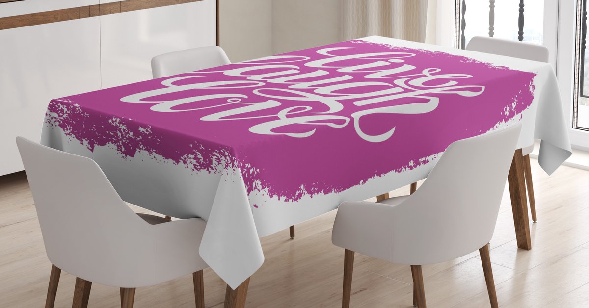 ABAKUHAUS Leef Lach Liefde Tafelkleed – fuchsie-wit, 140x170 cm, machinewasbaar
