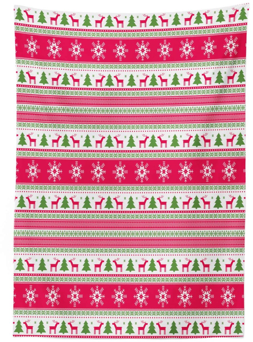 ABAKUHAUS Tafelkleed Noordisch – 140x240 cm – Roze Kalk-Groen Wit, Satijn