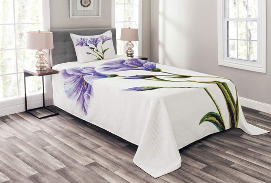 Ensemble ABAKUHAUS Aquarelle-fleurs – couvre-lit 170x220 cm – violet/blanc/vert, incluant taie d'oreiller