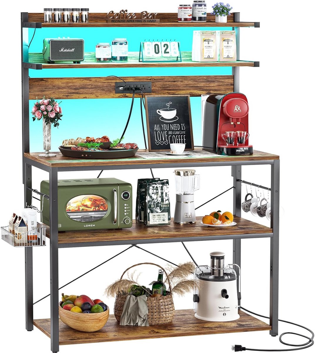 Keuken Organizer met Stopcontact en LED-Verlichting - 5 Lagen Opslagrek