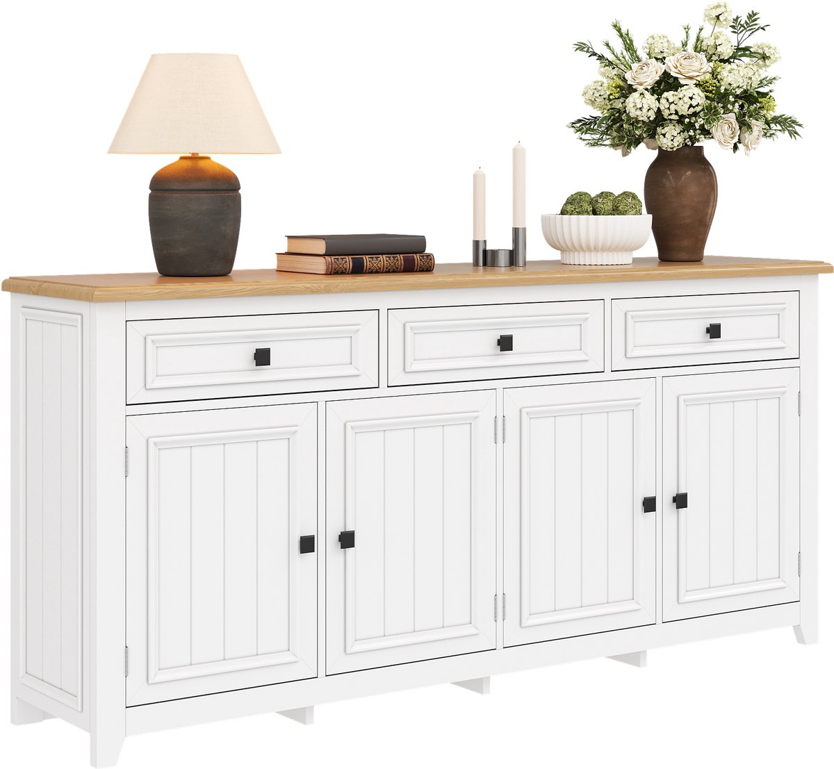 Clruro Anrichte - 160x35x76 cm - Moderne Sideboard - Opslag - Buffet - Woonkamer Set - Eenvoudig Design - Houtkleur Wit