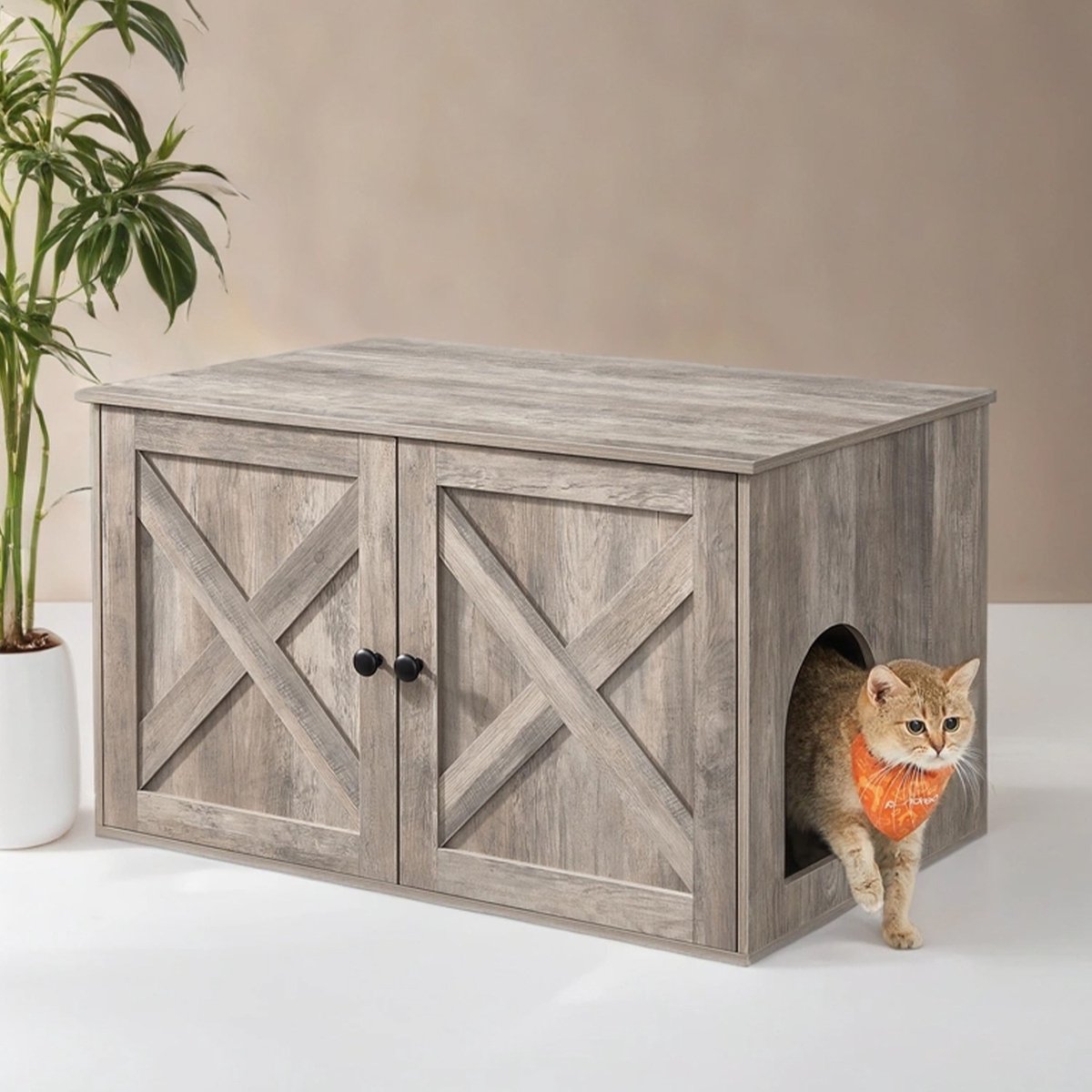 Kattenhuis – Verwijderbare scheidingswand – 80 x 53 x 50 cm – Grijsbeige