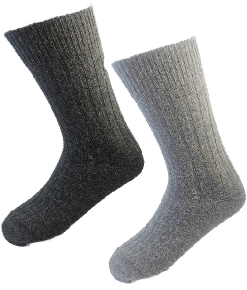BamBella ® - 2 paar Sokken - Wol - maat 41-46 - Alpaca schaap warme wollen dikke winter sokken - thermo oranje zwart heren