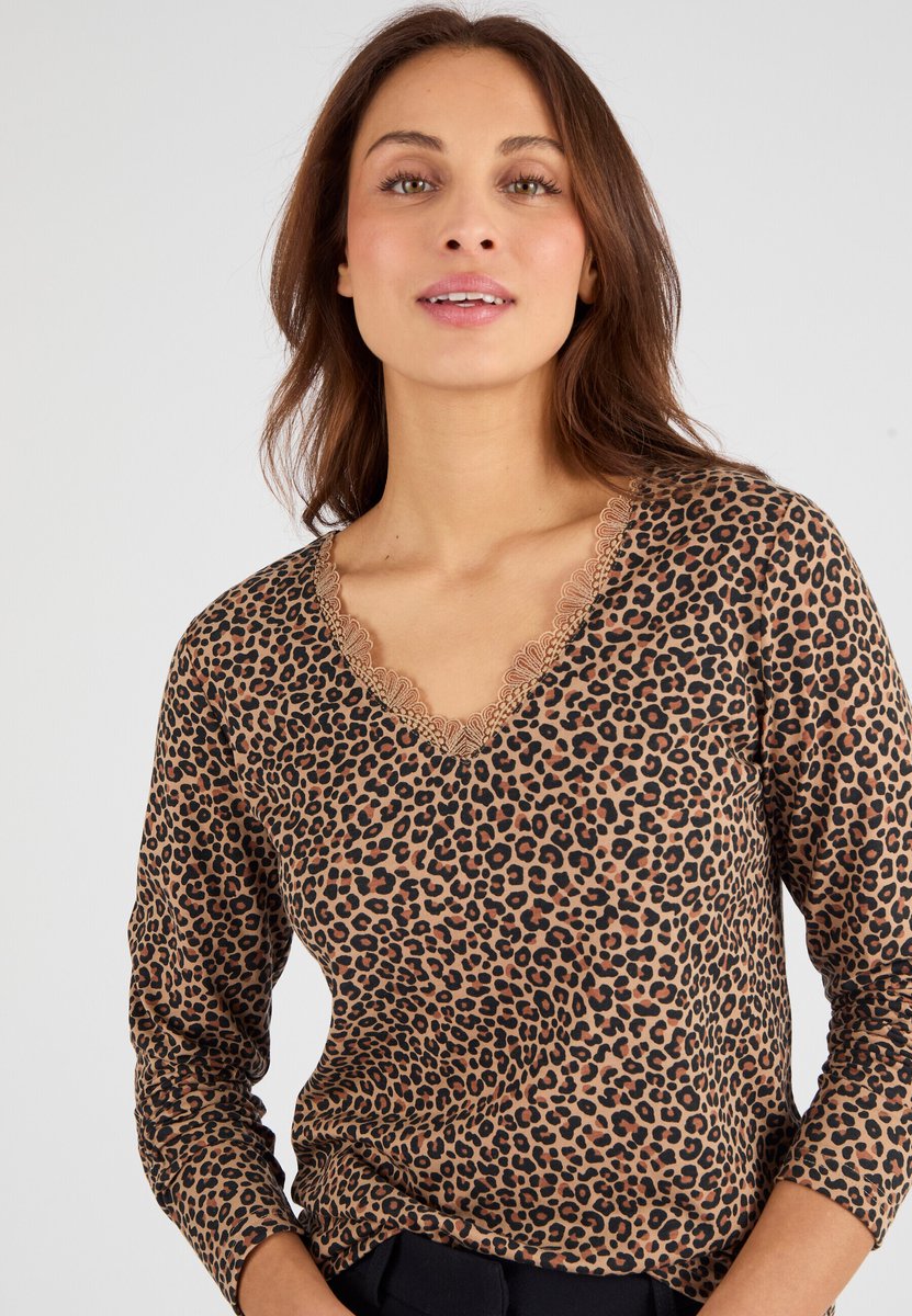 Damart - Thermol'love kanten T-shirt - Dames - Beige - XXL