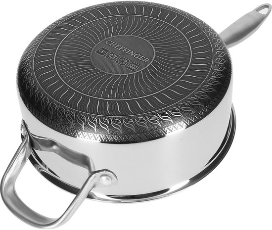 Cheffinger, Hoge Koekenpan 28cm Honingraat Coating met Lange Handgreep en Deksel, Zilveren van Cheffinger — afbeelding 2