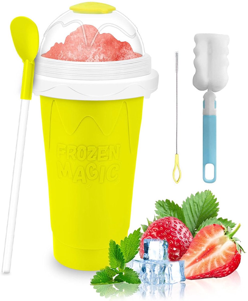 Slush Puppy Maker - Slush Puppy Maker - Slushy Cup - Ijsvormpjes - Incl. Eetlepel en Rietje- Slush Puppy Machine voor Thuis - Slush Maker Beker - Ijscrusher - Geel - 330 ML