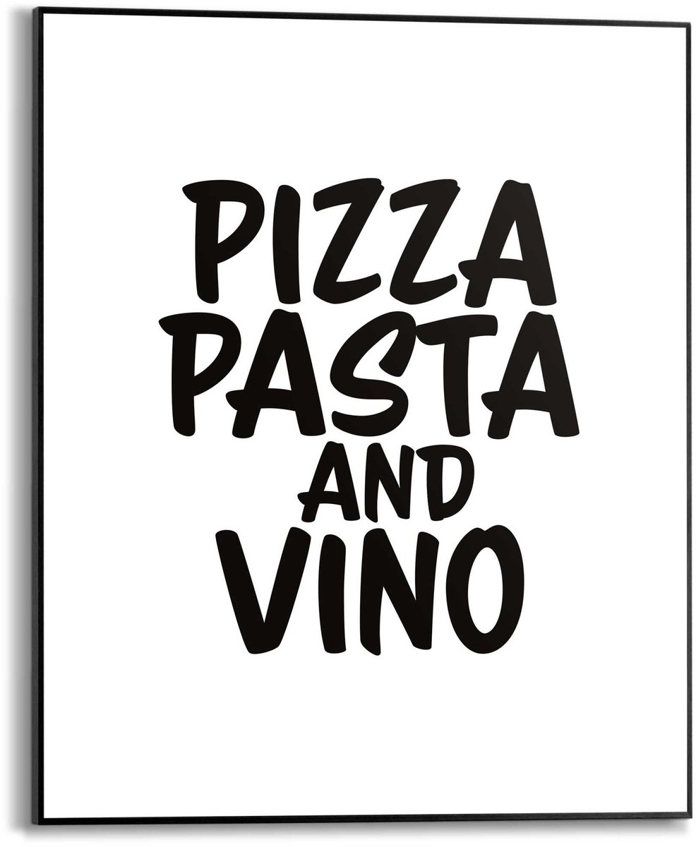 REINDERS Schilderij Pizza, Pasta and Vino - 50 x 40 - Hout - REINDERS Zwart-Wit Zwart