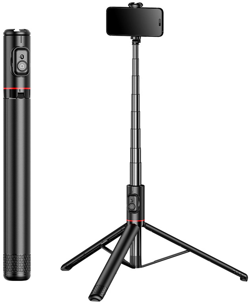 Telefoonstatief/selfiestick van 183 cm, draagbaar, uitschuifbaar alles-in-één telefoonstatief met Bluetooth-afstandsbediening, compatibel met iPhone/Samsung/Android/alle smartphones - C10