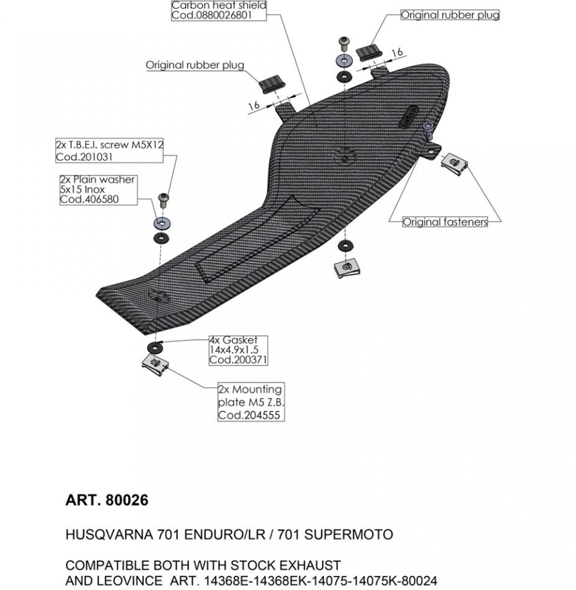 Protection pot d échappement Leovince pour Moto Husqvarna 690 701 Enduro 2016 à 2023 Neuf