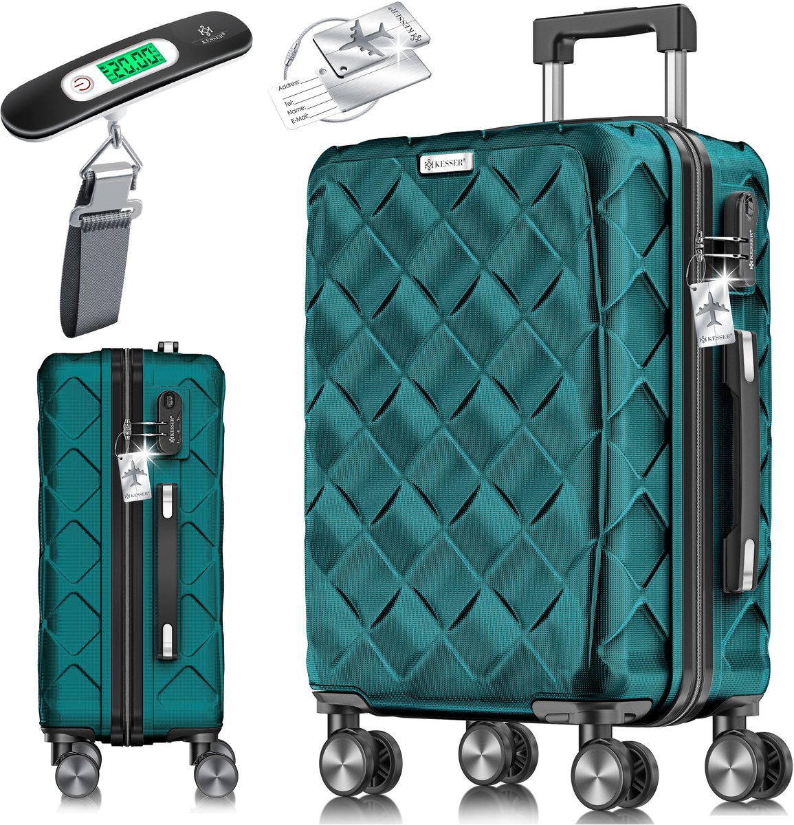 KESSER® Reiskoffer met Wielen | Koffer inclusief Paspoorthouder & kofferweegschaal & bagagelabel | Trolley Koffers met TSA Cijferslot - Petrolgroen
