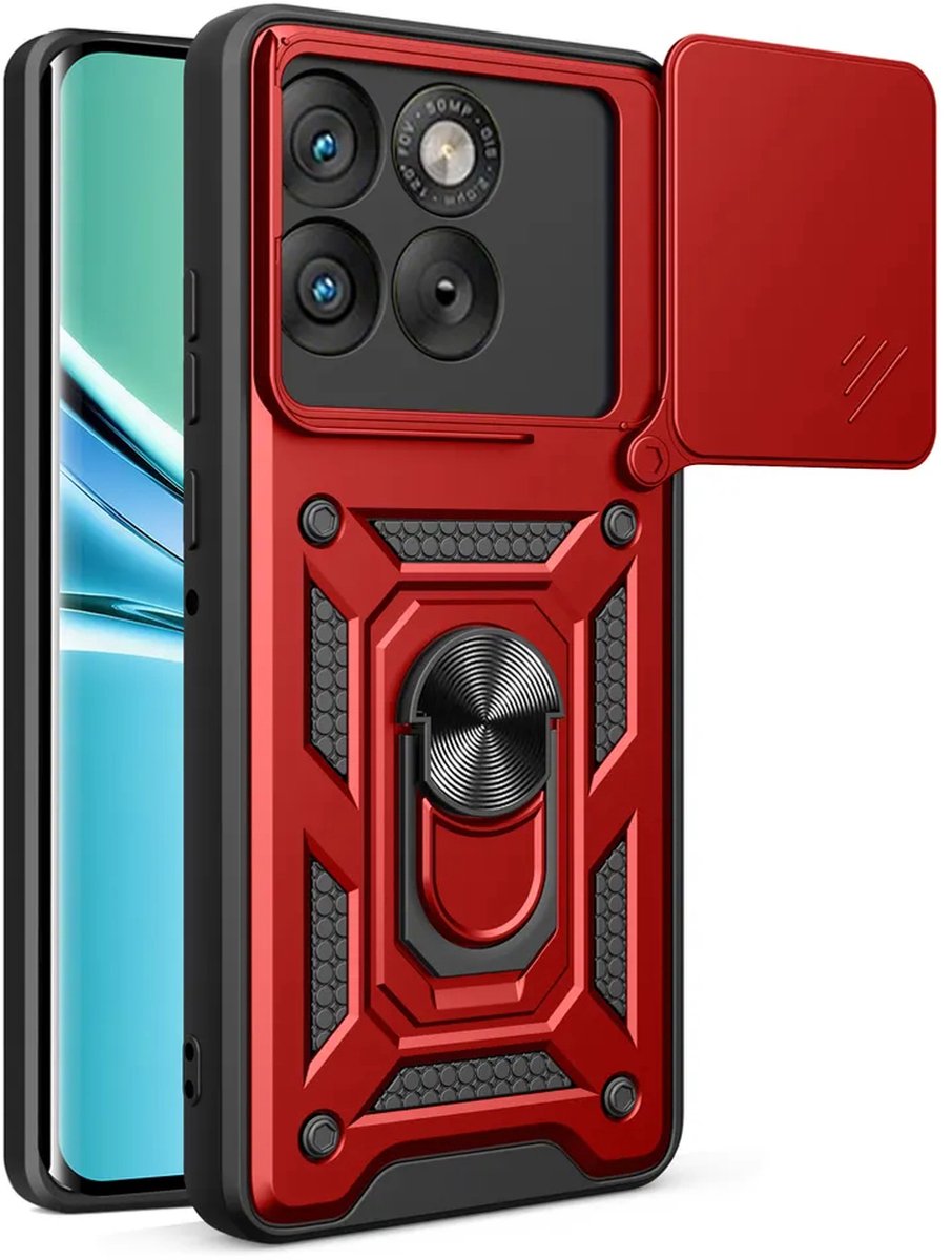 MobyDefend Hoesje - Geschikt voor Motorola Edge 70 - Pantsercase Met Draaibare Ring - Rood