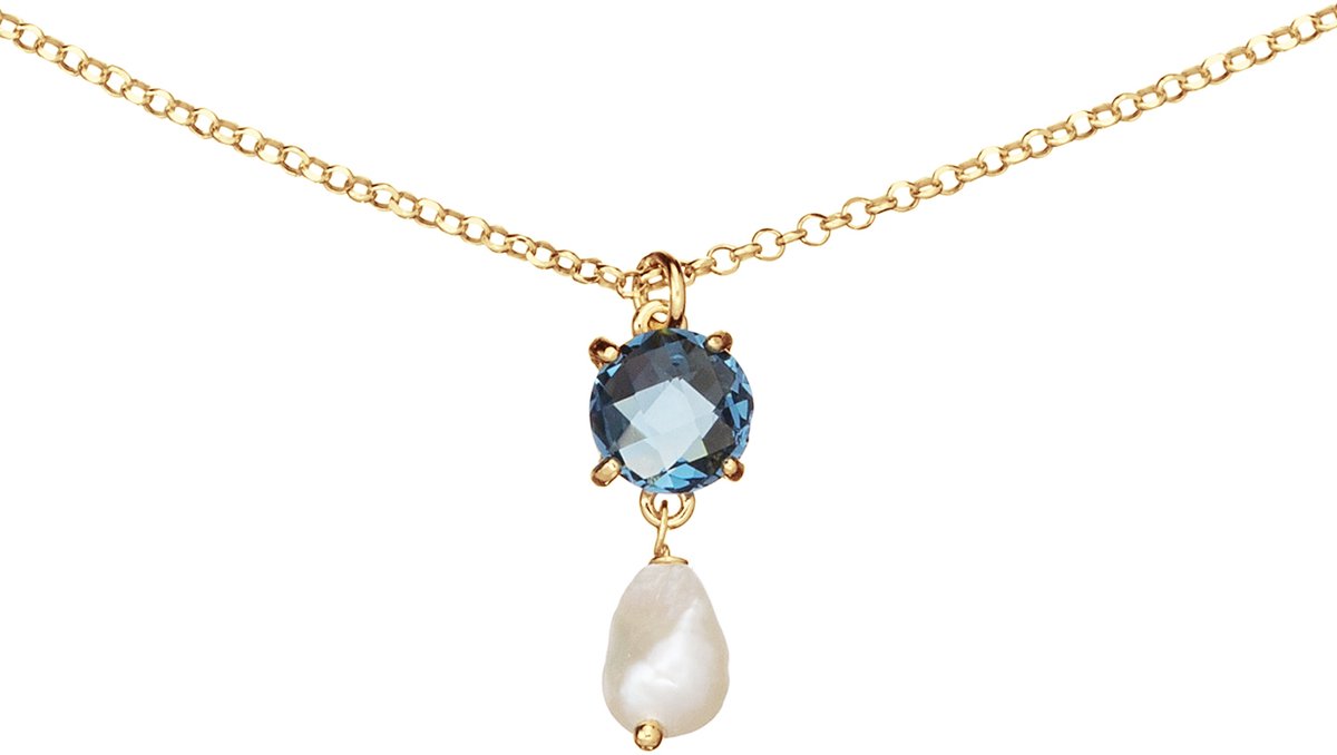 Glow 102.8622.55 Ketting - Collier - Sieraad - Dames - Schakelketting - Zilver - Goudkleurig - 925 Zilver - Parel - 8 mm breed - 55 cm lang