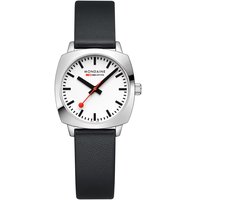 Mondaine MSL.31110.LBV Petite Cushion Unisex Horloge - Stationsklok - Mineraalglas - Staal/Leer - Zilver/Zwart - 36 mm breed - Quartz - Gesp
