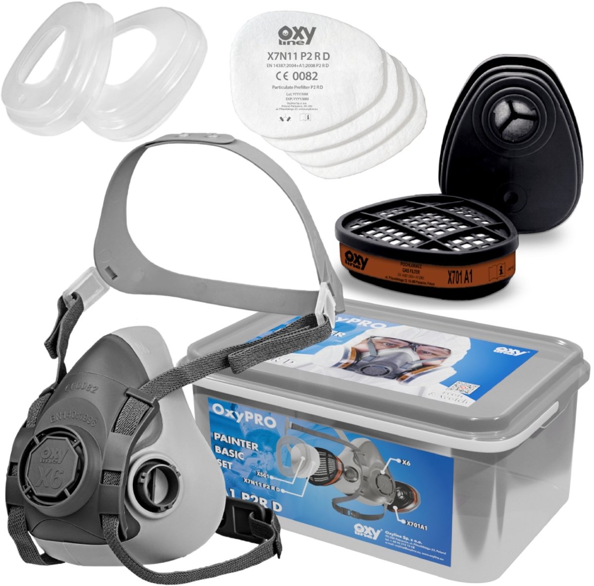 Oxypro Painter Basic M Set: Halfmasker, A1 Filters & P2 Voorfilters