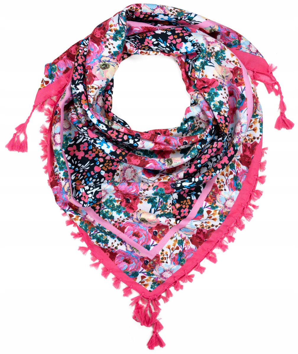 Weidefranjesjaal - Roze | Bloemenprint, Franjes