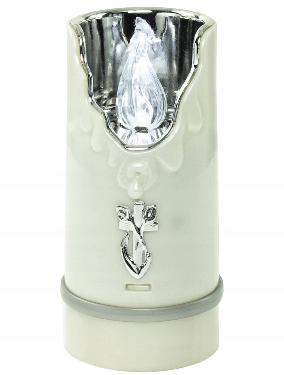 LED Grafsteen Kaars Wit Zilver - 15cm