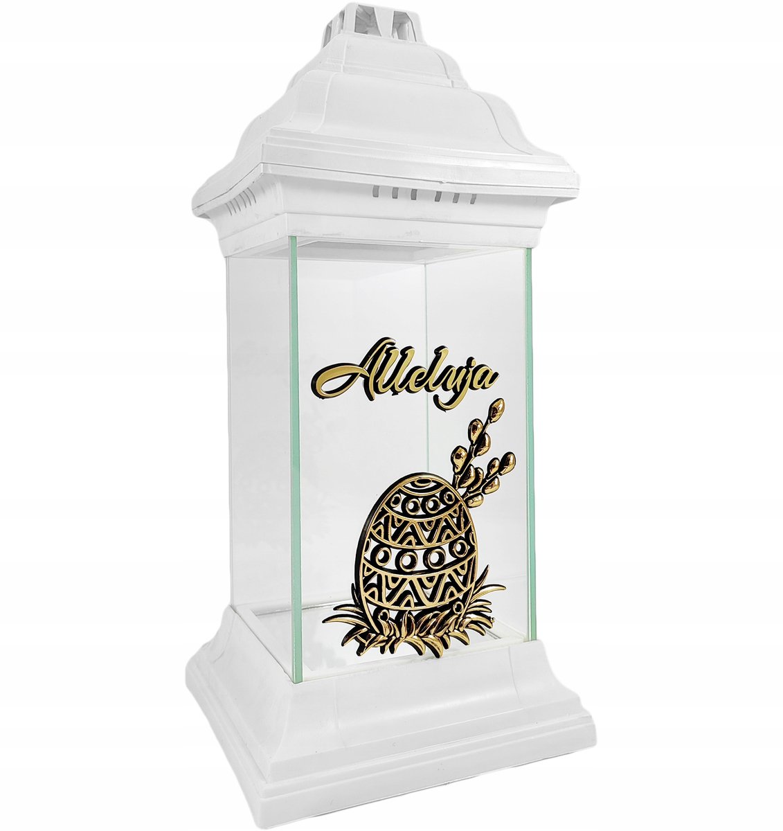 Paas Kapelletje Wit Glas Lampion 31cm met Gouden Accent