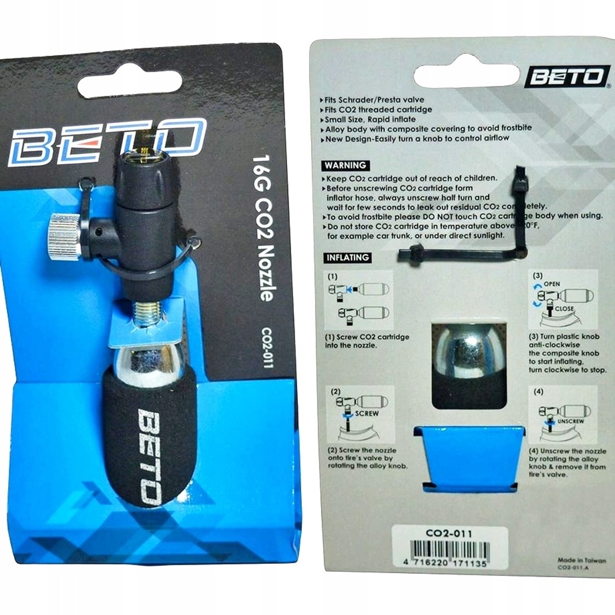 Beto CO2-011 Fietspomp met CO2 Patroon - Universeel