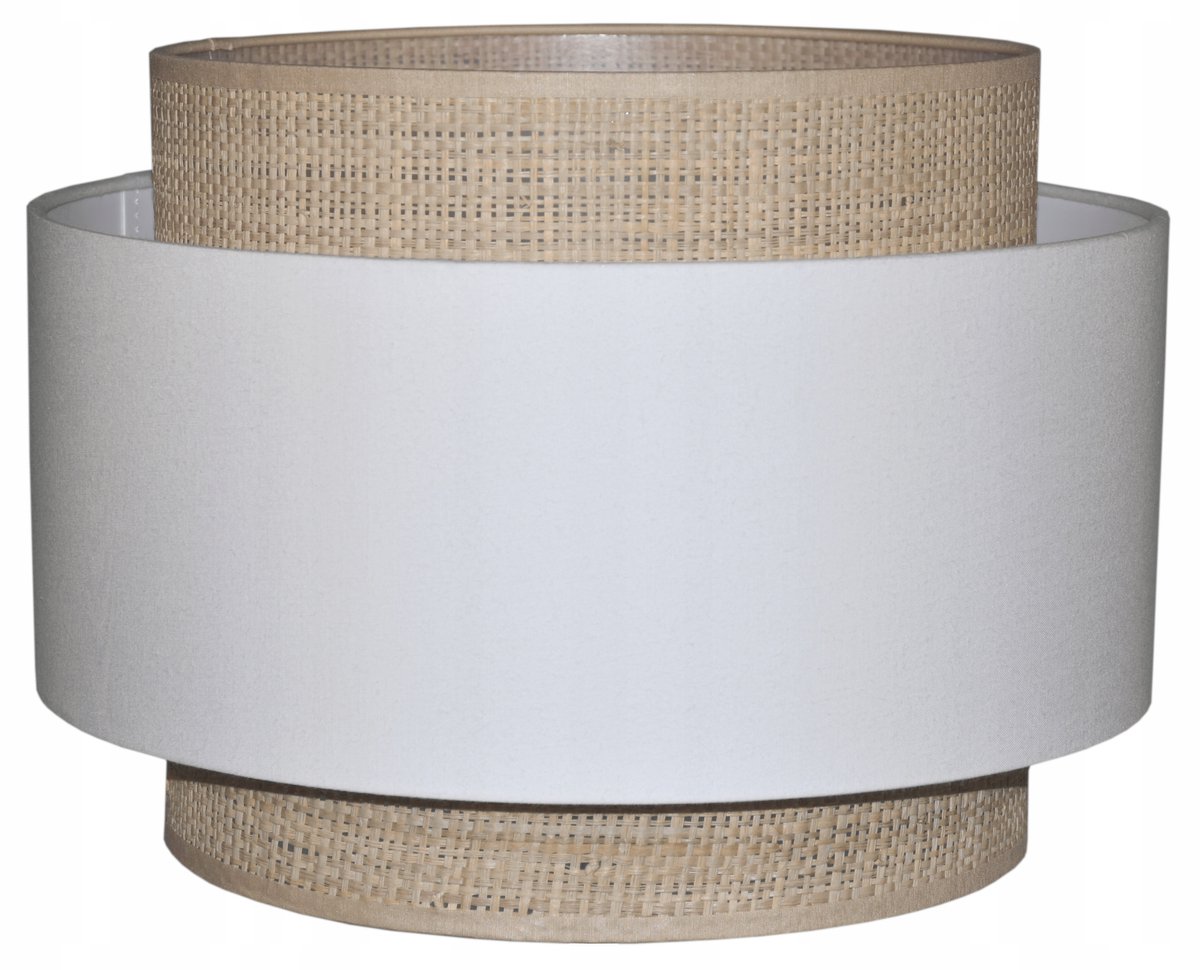 Luxe Boho Lampenkap 35cm E27 Wit/Beige Raffia & Katoen