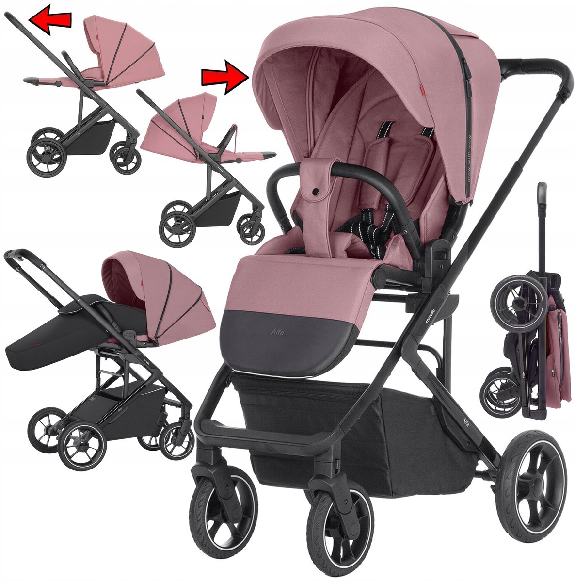Lichte kinderwagen, verstelbare zitting, grote wielen, tot 22 kg