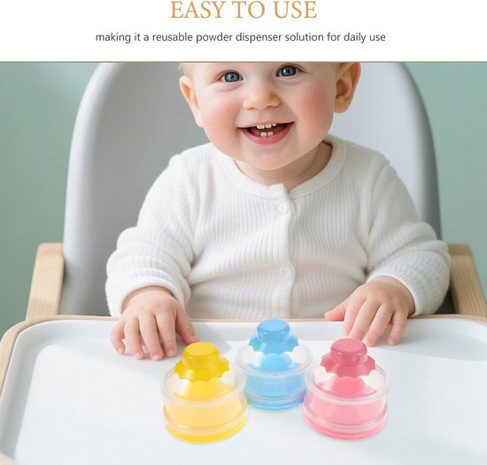 6 stuks reisvoedingsdispensers - stapelbare poedervormige formulecontainer met trechter - 3-laags melkpoederbeschermhoes voor babyflesvoeding — afbeelding 4