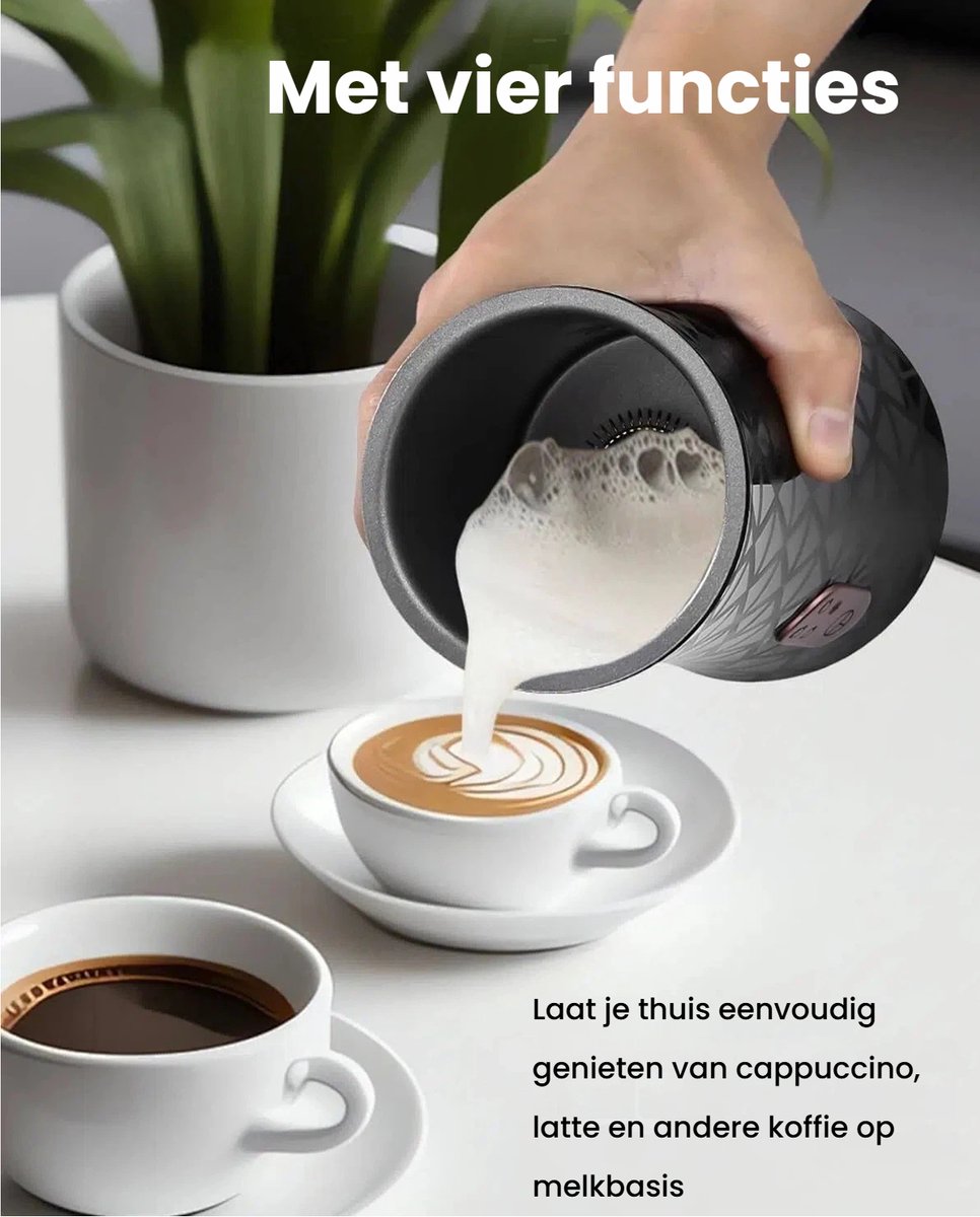 Elektrische Melkopschuimer 4-in-1 Professioneel - Zwarte Melkschuimer voor Koude en Warme Dranken - 430ml Capaciteit met Automatische Uitschakeling - Geschikt voor Cappuccino, Latte Macchiato - Inclusief 3 Opzetstukken — cadeau in Kookcadeaus - foto 5