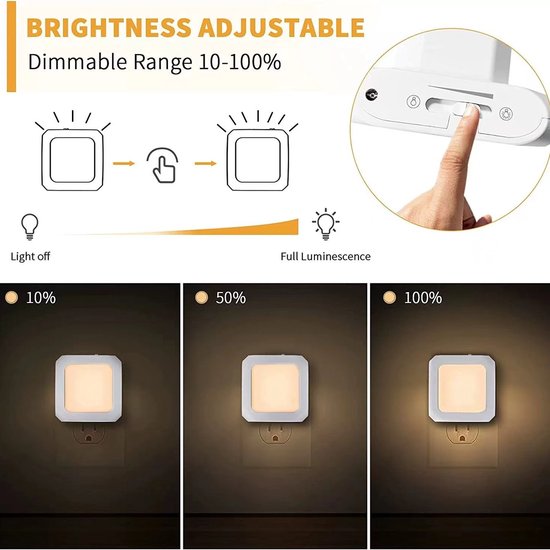 2-stuks LED-nachtlampje - Kindernachtlampje met stekker - Dimbaar sensornachtlampje - Warm wit licht 2700-3200k - Met automatische schemersensor - Geschikt voor kinderkamers, slaapkamers, keukens en gangen - Wit van Merkloos — afbeelding 3