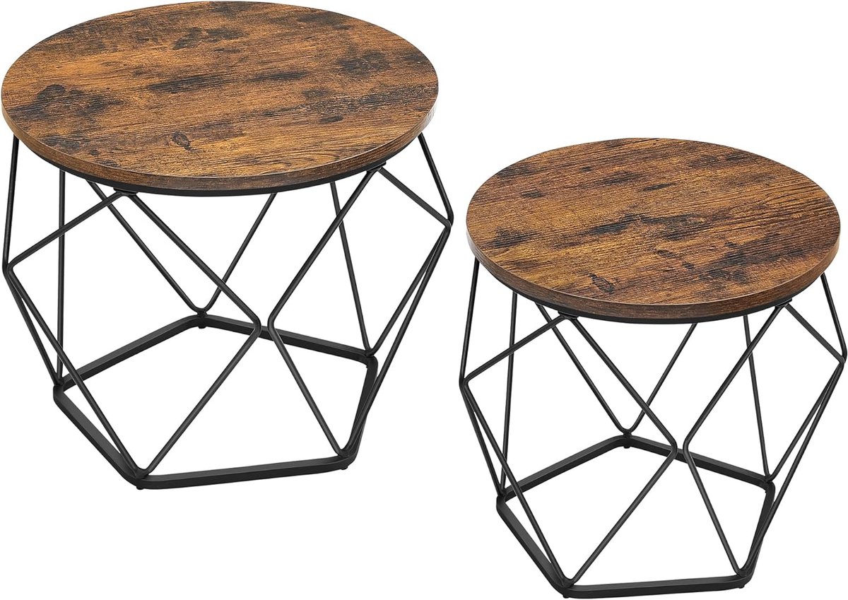 Songmics VASAGLE ronde salontafel, set van 2, woonkamertafel, bijzettafel, vintage flair, afneembaar tafelblad, voor woonkamer, vintage bruin-inktzwart LCT041K01 ZWART BRUIN