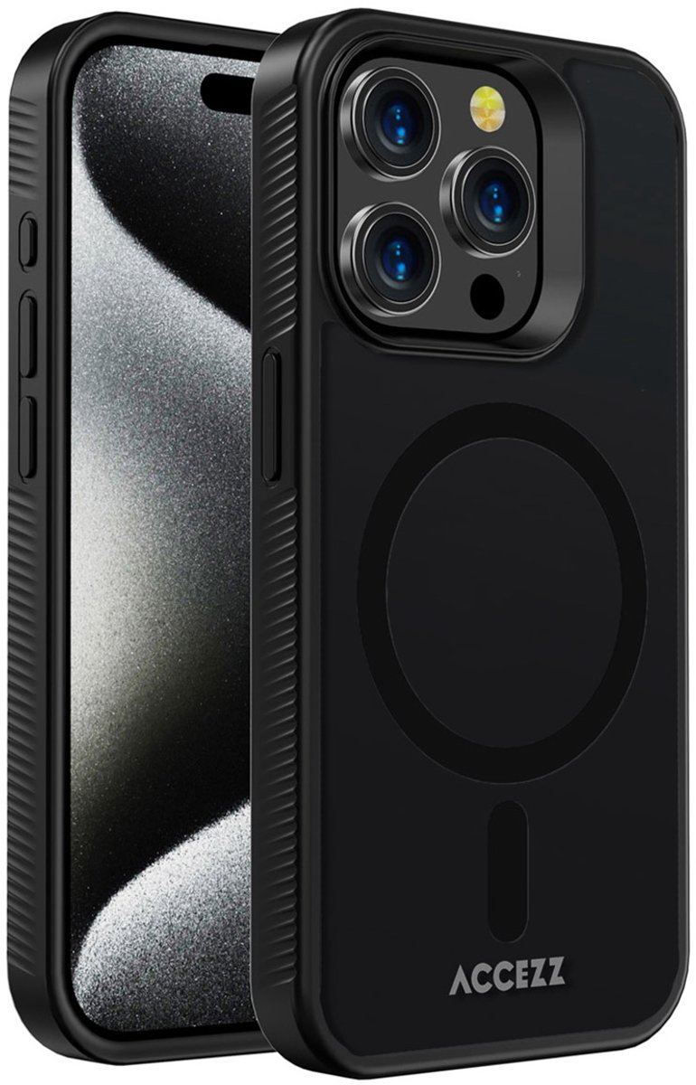 Accezz Hoesje Geschikt voor iPhone 15 Pro Max Hoesje - Accezz Rugged Frosted Backcover Geschikt voor MagSafe - Zwart