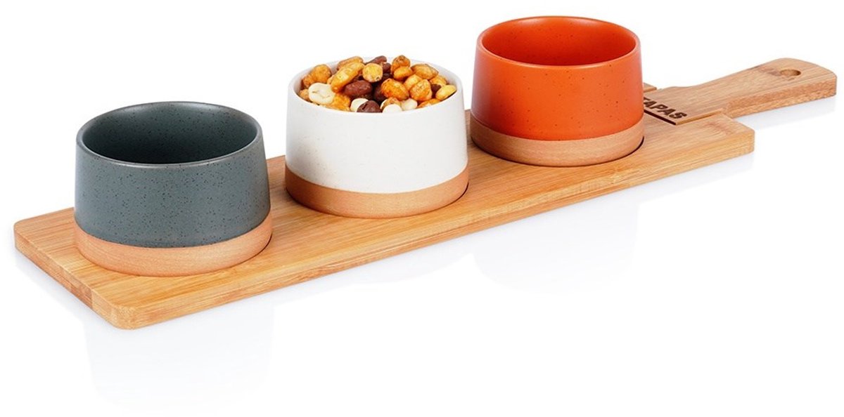 Excellent Houseware - Amuseschaaltjes Set - Keramiek - Bambus Tafelblad - 48 cm