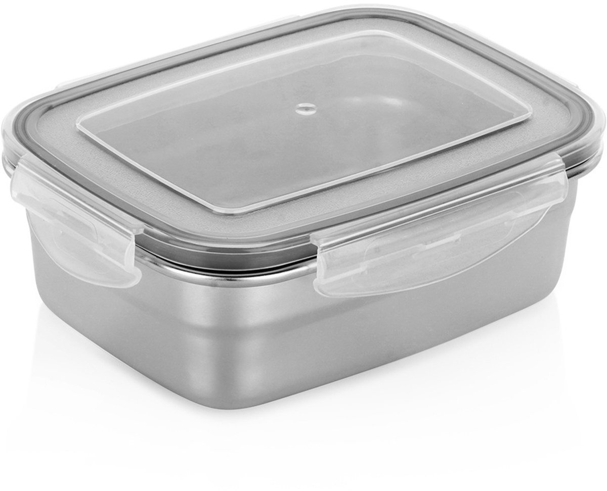 Excellent Houseware - Voedselcontainer - Roestvrij Staal - 500 ml - Deksel met Sluiting