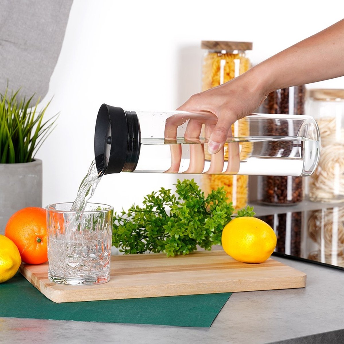 Excellent Houseware - Karaf - 1L - Borosilicaatglas - Roestvrijstalen Deksel — cadeau in Koken & Dineren - foto 3