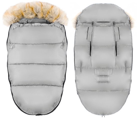 Grijze voetenzak kinderwagen - bont - tas - hoes - 90x45 cm van Merkloos — afbeelding 2
