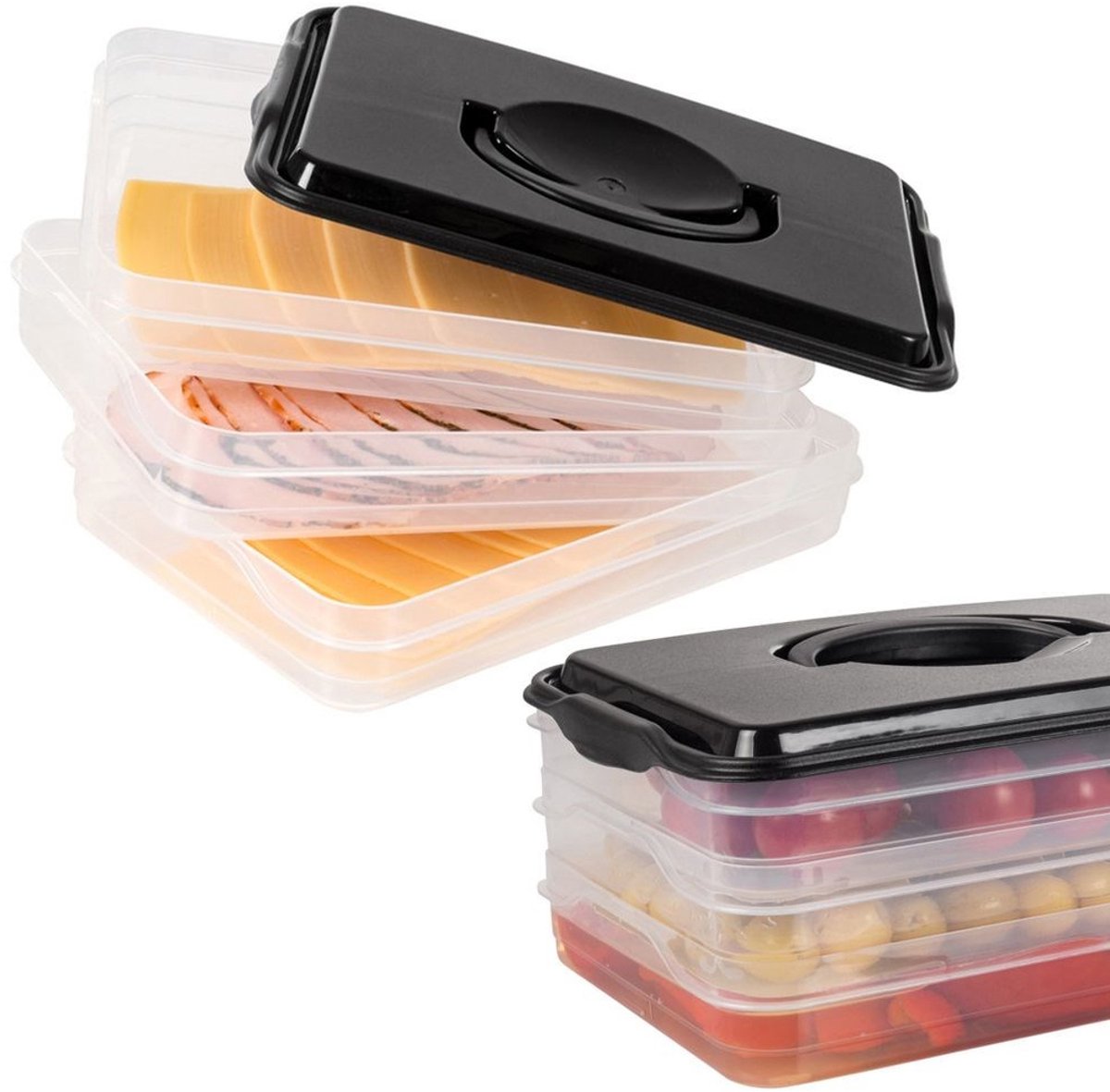 Ham en Kaas Bewaardoos 3-Niveaus 3x 600 ml - Vleeswarendoos - Kaasdoos - Vershouddoos - Opbergdozen - Koelkastdoos - Koelkas - Organizer - Keukenopbergdoos