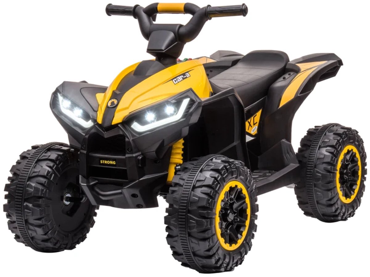 Elektrische Kinderquad - Voertuig met 4 Wielen - 12V - tot 6 km/u - Kinderen 3-5 jaar - Schokdempers - met USB-aansluiting en Claxon - LED-Koplampen & Muziek - Kindervoertuig - Accuvoertuigen - Geel+Zwart