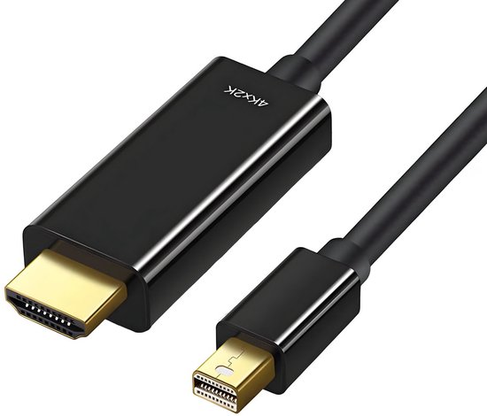Zwarte kabel met aan het uiteinde een Mini DisplayPort naar HDMI adapter. Tekst '4Kx2K'.